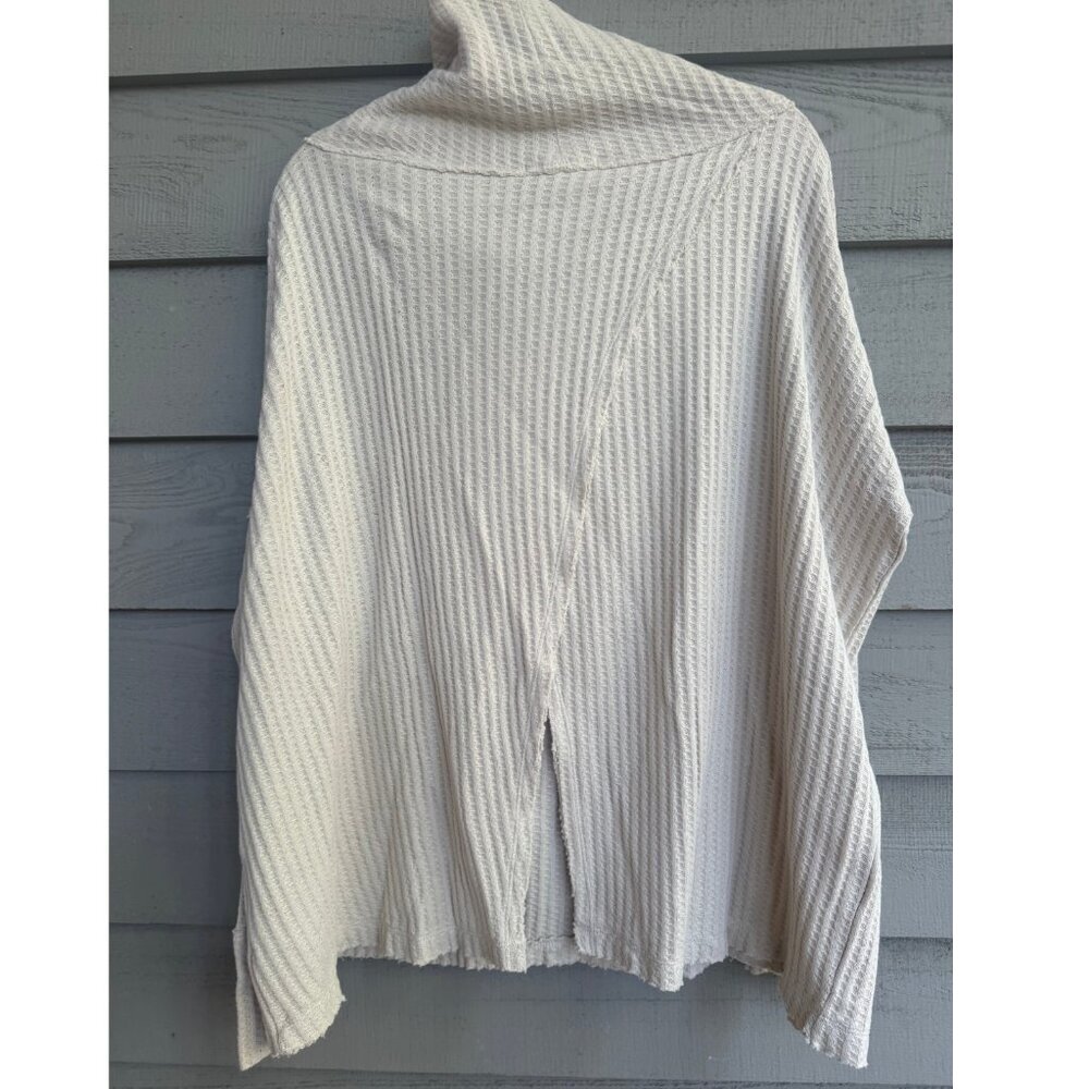 Free People Stone Waffle Knit Cocoon Cardigan Sweater Women’s L Beige Open Back